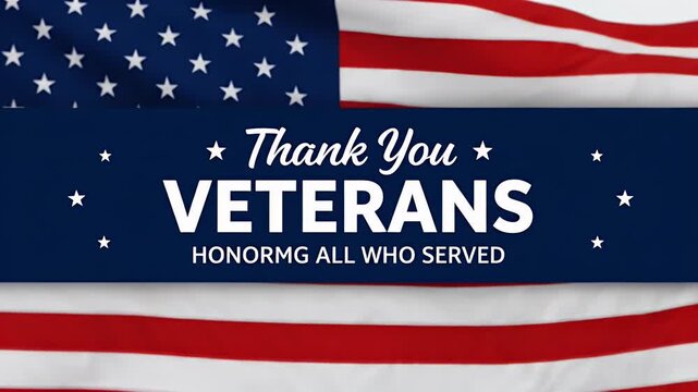 Digital patriotic american flag graphic with a thank you veterans banner.