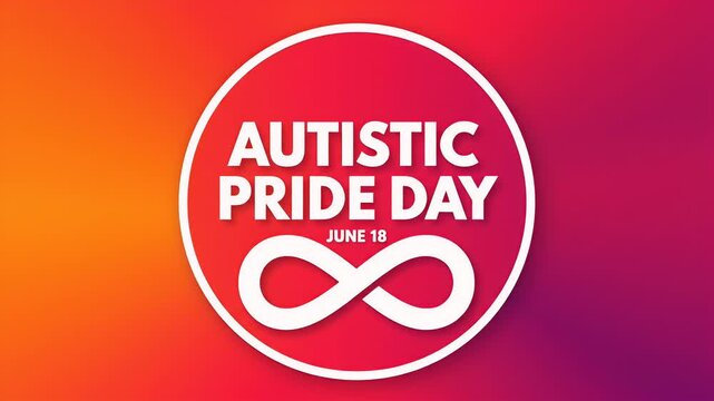 Front view graphic of an autistic pride infinity circle on a colorful gradient.