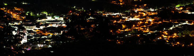 Nighttime Hillside Town Panorama