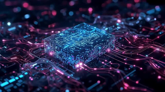 ブロックチェーンと分散台帳の概念を伝えるデータ解析テクノロジー背景動画