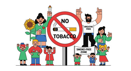 Fototapeta premium Diverse Community Promoting a Smoke-Free Lifestyle and Healthy Environment, Advocating Against Tobacco Use for Public Health Awareness
