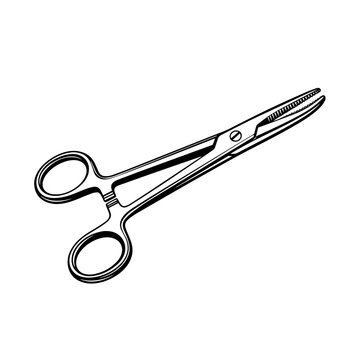 Medical Forceps Surgical Tool Black and White Vector Icon &ndash; Hospital Surgery Instrument Line Art