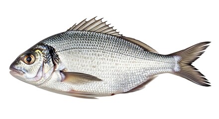 Fototapeta premium Fresh raw whole fish, ready for cooking, isolated on a white background