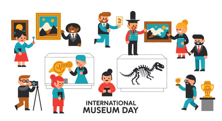 Fototapeta premium Diverse visitors explore captivating art, historical artifacts, and cultural exhibitions at a vibrant modern museum, blending education and heritage