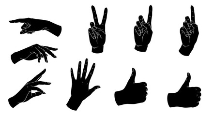 Fototapeta premium Collection of Hand Gestures and Poses in Silhouette
