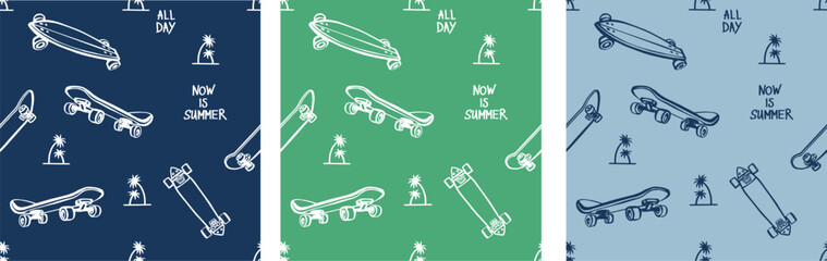 Set of skateboard seamless patterns, hand drawn urban skate vector background © Md