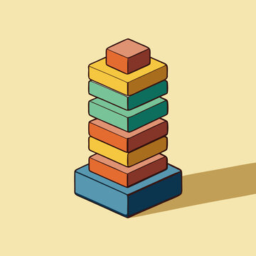 A Stackable Isometric Toy Organizer With Colorful Blocks in Earthy Tones