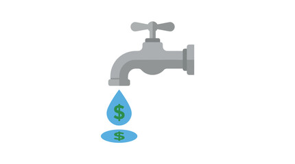 Dripping faucet with dollar signs in water drops for costs