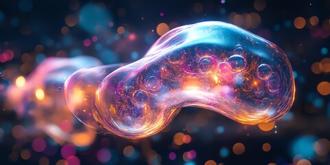 Obraz premium Colorful Abstract Bubble in Space with Bright Light Effects for Scientific or Technology Themes