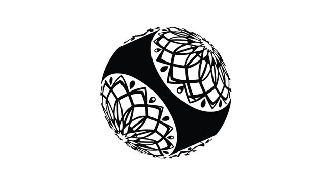 Abstract geometric sphere with intricate mandala patterns in black and white