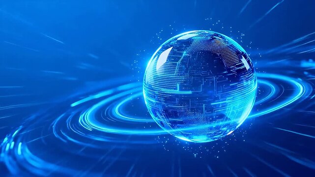 Futuristic digital globe with circuit patterns