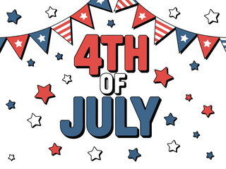 Obraz premium A colorful 4th of July graphic with patriotic flags and stars on a white background