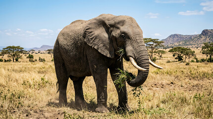 Obraz premium Majestic Elephant Grazing in African Savanna