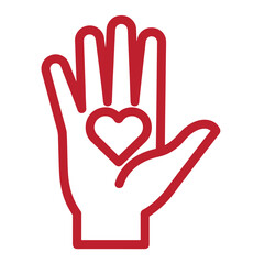 Obraz premium red hand with heart symbol on palm love and care gesture