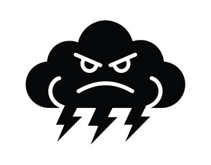 Fototapeta premium A cartoon storm cloud with an angry face and lightning bolts