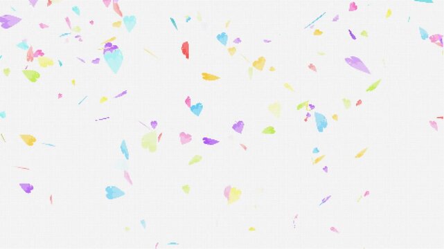 Rainbow sakura leaves million particle balls fall down on the white screen