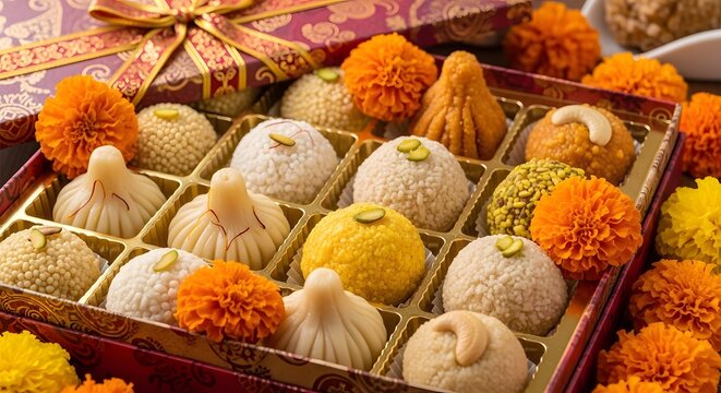 Traditional Indian Mithai Sweets In Gift Box