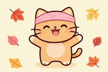 Fototapeta premium A cat with a bandage on its head standing in front of a bunch of leaves