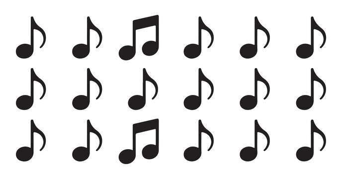 Musical notation symbols, vector art, simple black eighth notes and sixteenth notes, music concept