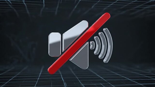 Muted llic speaker icon with red line on a dark digital grid.