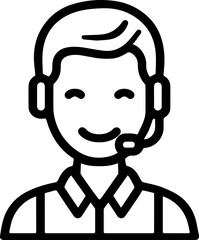 Obraz premium Hand Drawn Male Customer Service Agent Black and White Avatar Illustration in Minimal Line Art Style Design
