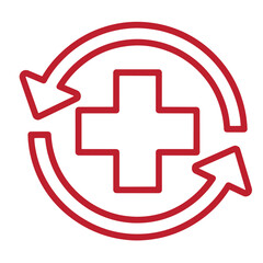 Obraz premium Red cross symbol with circular arrows indicating recycling or reuse in medical context