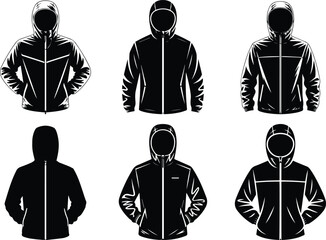 Set of hooded windbreaker jacket silhouette lightweight sportswear vector illustration ©  Jaynab Banu