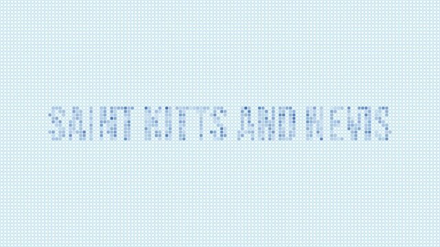 Saint Kitts and Nevis dotted map animation. Digital style shape of the country. Saint Kitts and Nevis shape and title dots appear with bulb flickering effect. Intro, outro, logo, title video.