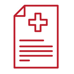 Obraz premium Red medical document icon with a cross on top and lines for text healthcare symbol