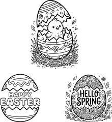 Fototapeta premium Cute Easter Chick Hatching and Spring Egg Coloring Set