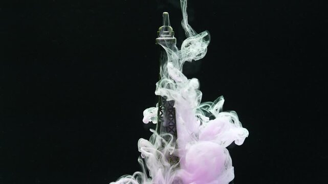 Surreal Eiffel Tower Model in Colorful Ink Swirls