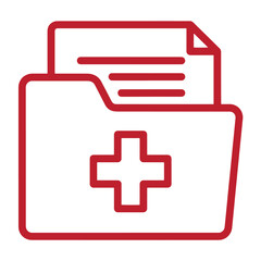Obraz premium Red medical file folder icon with a plus sign and paper symbol for healthcare and medical records