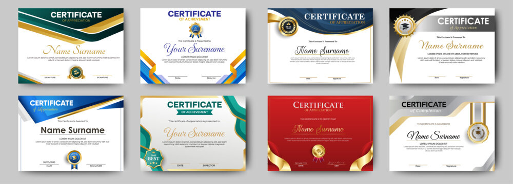 Certificates of completion template with luxury badge and modern line and shapes. Horizontal certificate For award, business, and education needs. Diploma vector template