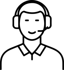Obraz premium Hand Drawn Male Customer Service Agent Black and White Avatar Illustration in Minimal Line Art Style Design