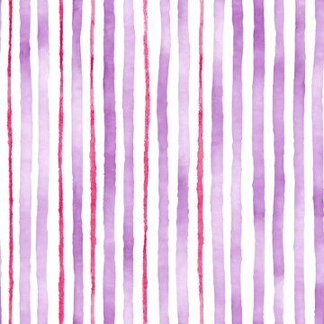 Seamless pattern of hand painted red vertical stripes with natural watercolor edges on white background classic repeating design for wrapping paper and craft use