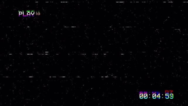 Retro VHS Play Screen with Static Noise and Analog Timecode Glitch 4K Loop 4k video animation seamless loop