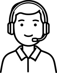 Obraz premium Hand Drawn Male Customer Service Agent Black and White Avatar Illustration in Minimal Line Art Style Design