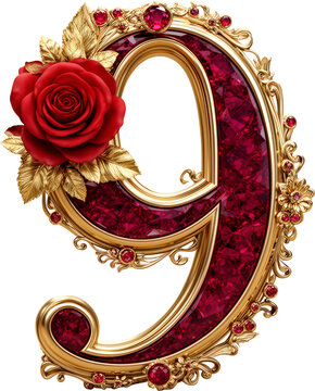 numero 9, marco, rosa roja, dorada, antig&uuml;edad, imagen, antique, viejo, foto, decoraciones, arte, arcen, designio, barroco, madera, en blanco, descargar, objeto, retro, muro, fondos de pantalla, museo