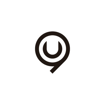 Letter U in 9, circle geometric symbol simple logo vector