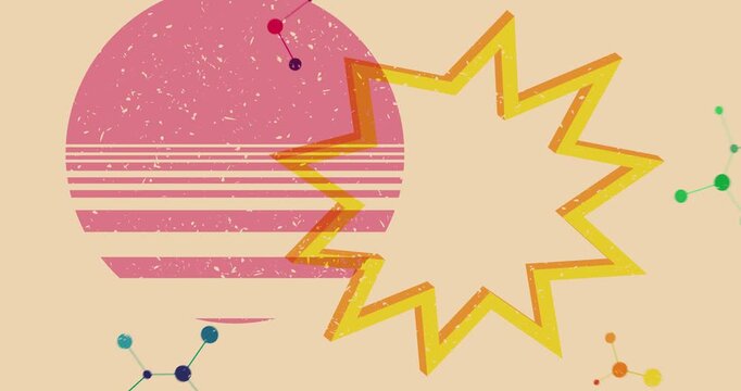 Colorful geometric shapes animation. Object in trendy riso graph design. Geometry elements abstract risograph texture style video.