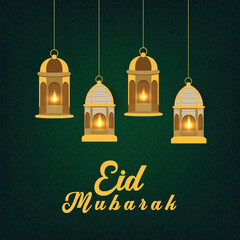 Eid Mubarak Islamic New Year background with lanterns
