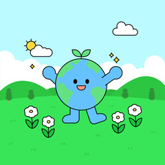 Obraz premium Vector illustration of a cute Earth character.