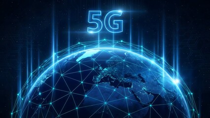 Obraz premium Global 5G Network Connectivity with Earth and Digital Lines.