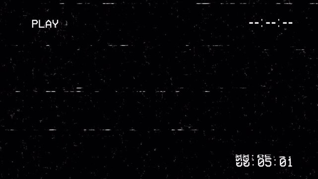 Vintage VHS Play Screen Overlay with Static Distortion, Timecode, and Scanline Glitch Animation 4K Seamless Loop 4k video animation seamless loop