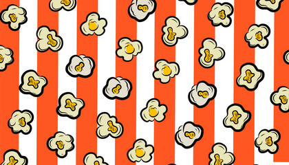 Fototapeta premium Popcorn Seamless Pattern. Handdrawn Snack Illustration. Buttery Kernel Shapes. Repeating Food Background. Packaging Textile Design.