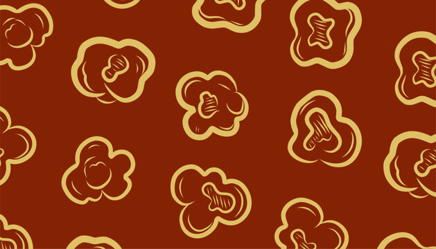 Popcorn Seamless Pattern. Handdrawn Snack Illustration. Buttery Kernel Shapes. Repeating Food Background. Packaging Textile Design.
