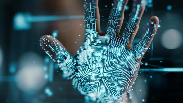 Digital handprint representing biometric security technology  