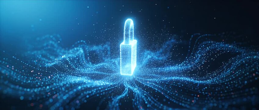 Cyber security lock data network glowing digital padlock privacy protection abstract background blue light encryption secure connection technology concept futuristic cyber security data protection
