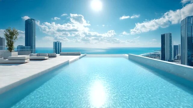 Luxurious Infinity Pool Overlooking Ocean and Skyline