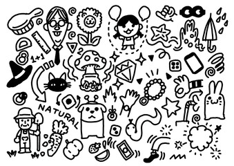 Fototapeta premium doodle hand drawn outline art icons and graphics funny